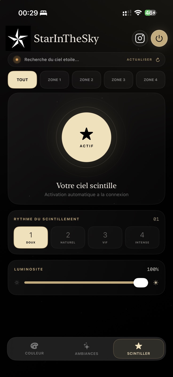 Écran de réglage du scintillement